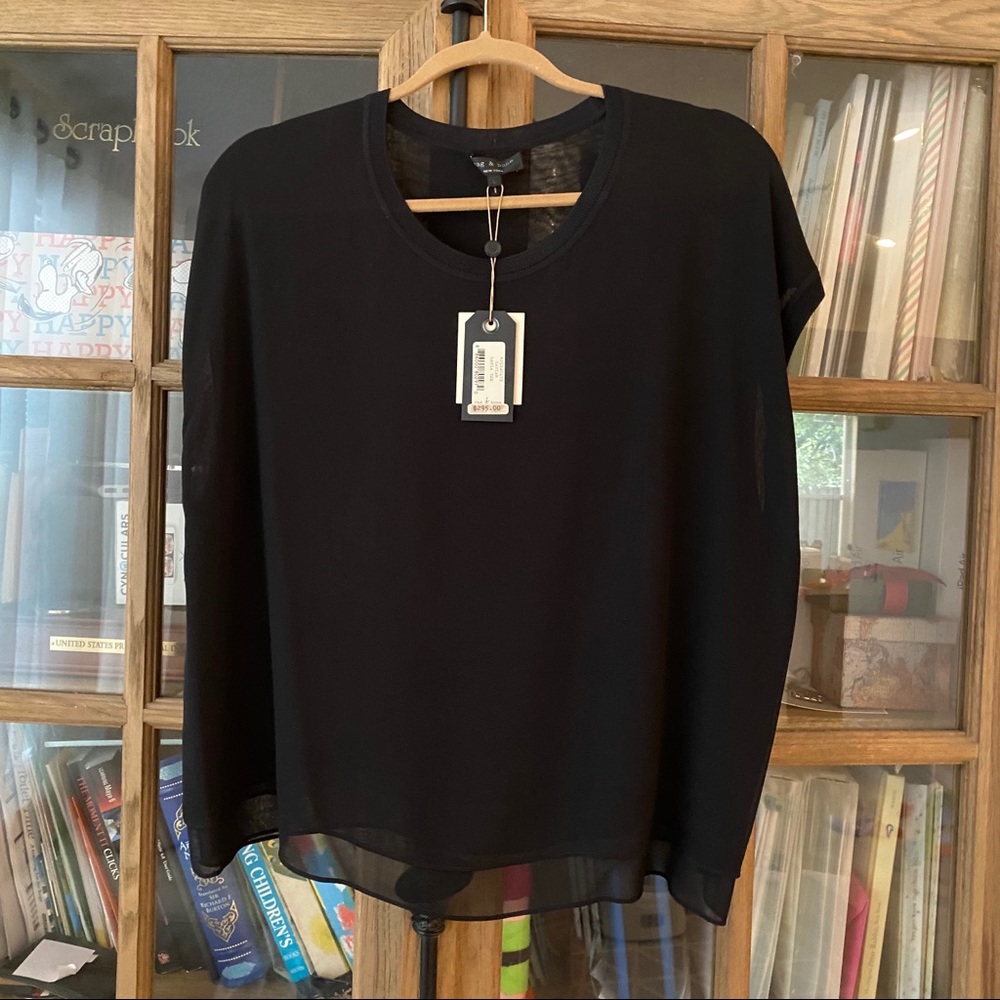 Rag and Bone Caviar Daria Black Silk Top